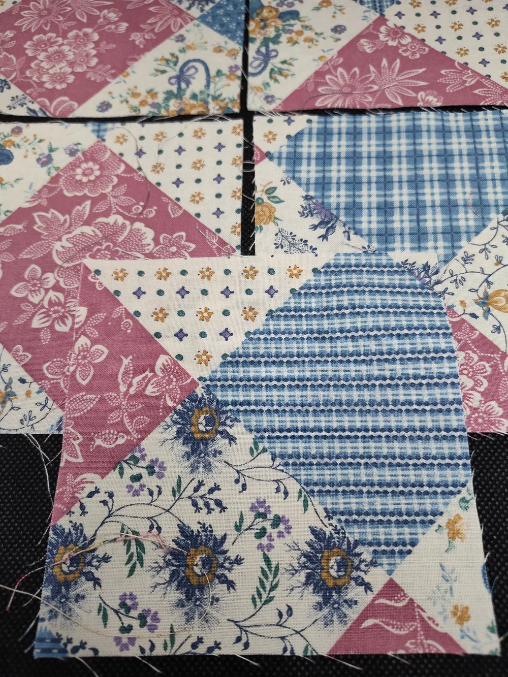 5 4.50 Inch Patchwork Cotton Quilt Squares - Blue, Pink, Cream